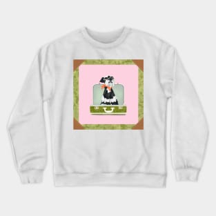 Miniature Schnauzer Dog sitting in an empty vintage suitcase Crewneck Sweatshirt